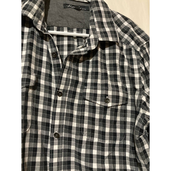 Kenneth Cole Mens Button-Up Shirt Black Plaid Long Sleeve Point Collar Pockets M - Picture 4 of 9